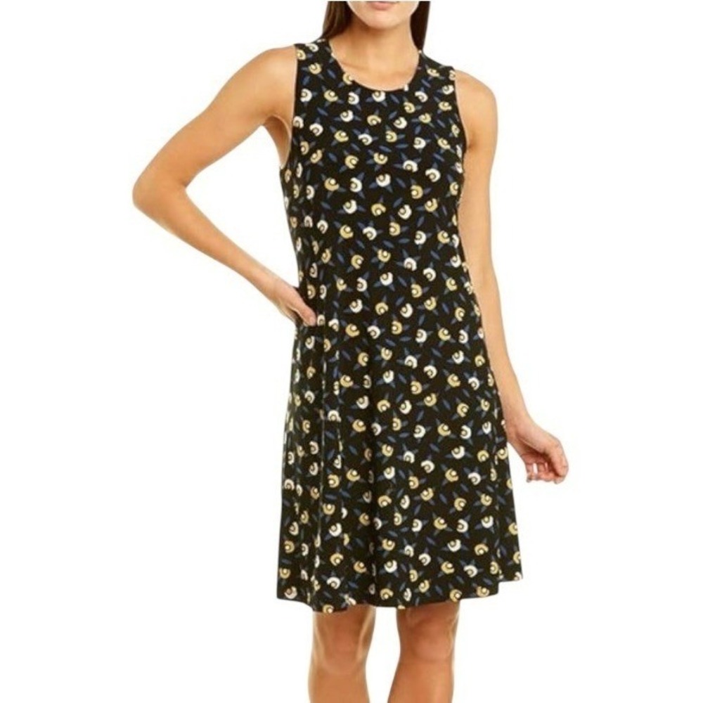 Anne Klein Trapeze Dress Small Black Floral Sleeveless Keyhole‎ Stretch Knit